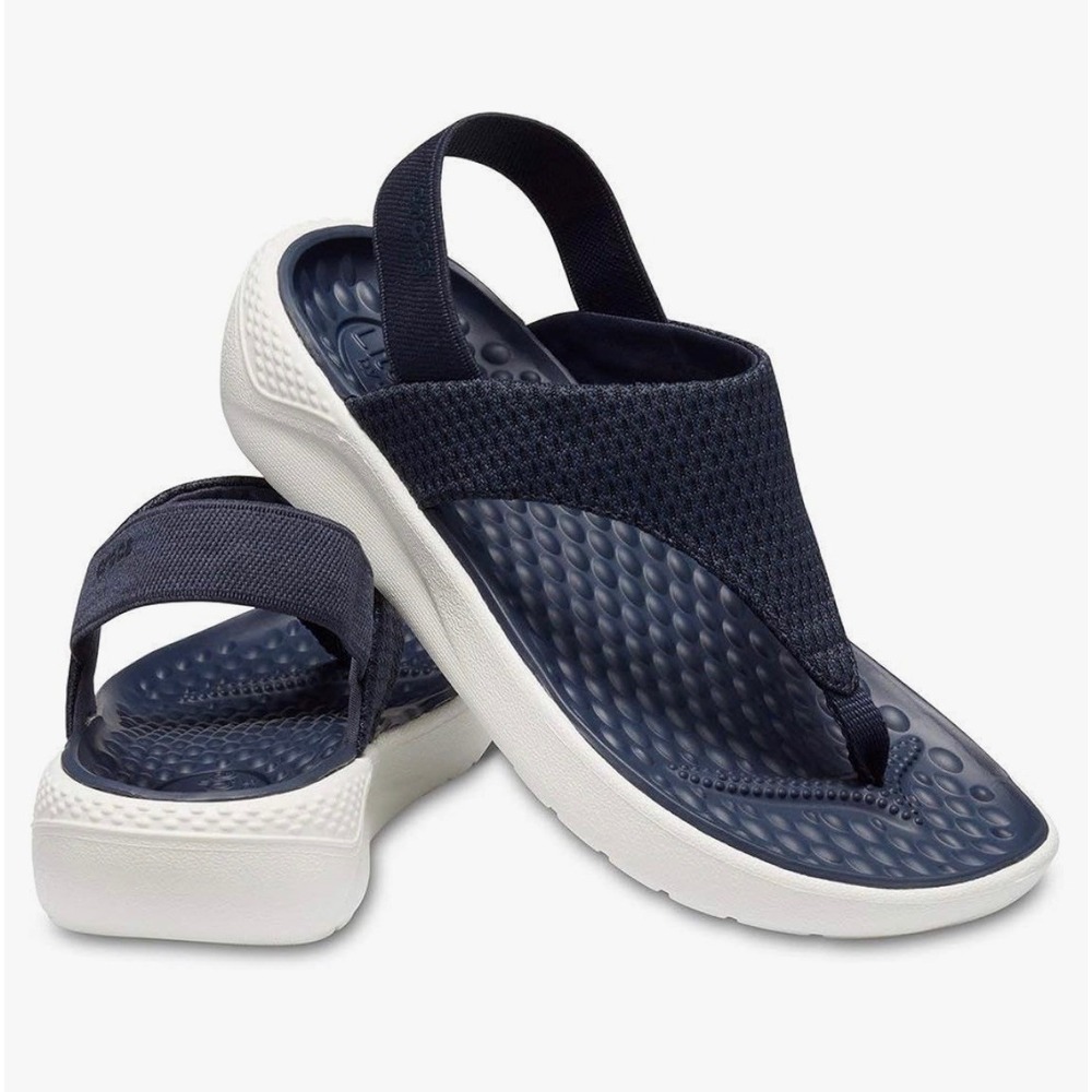 Crocs LiteRide Stretch Flip Navy Blue Sporty Comfort Thong Sandals Size 7 EUC